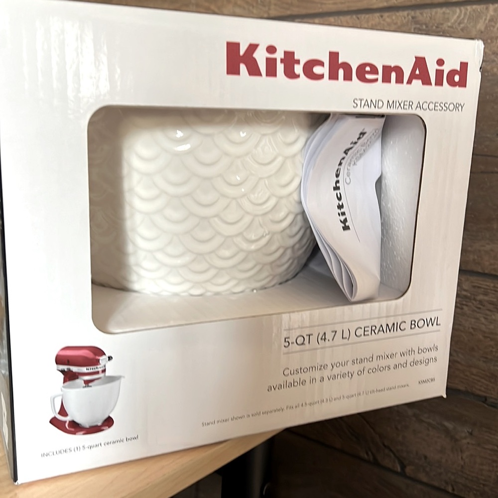 Brand new in box KitchenAid 5 qt. Ceramic mixing bowl, white mermaid lace